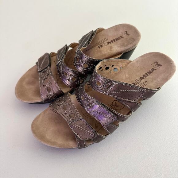 Romika Waikiki Wedge Sandals Women 7 Brown Leather Comfort Boho Resortcore - Picture 1 of 8